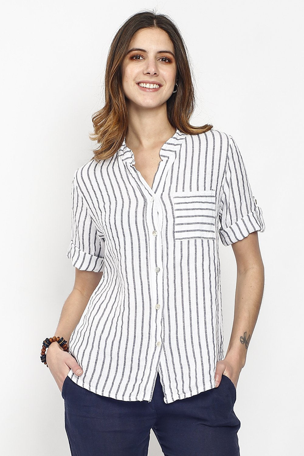 STRIPPED SHIRT WITH FRONT POCKET