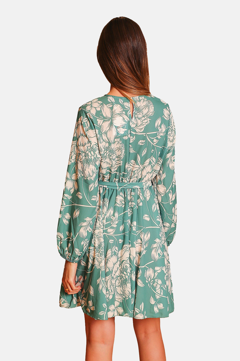 Design Print Dress with Long Sleeve Pockets