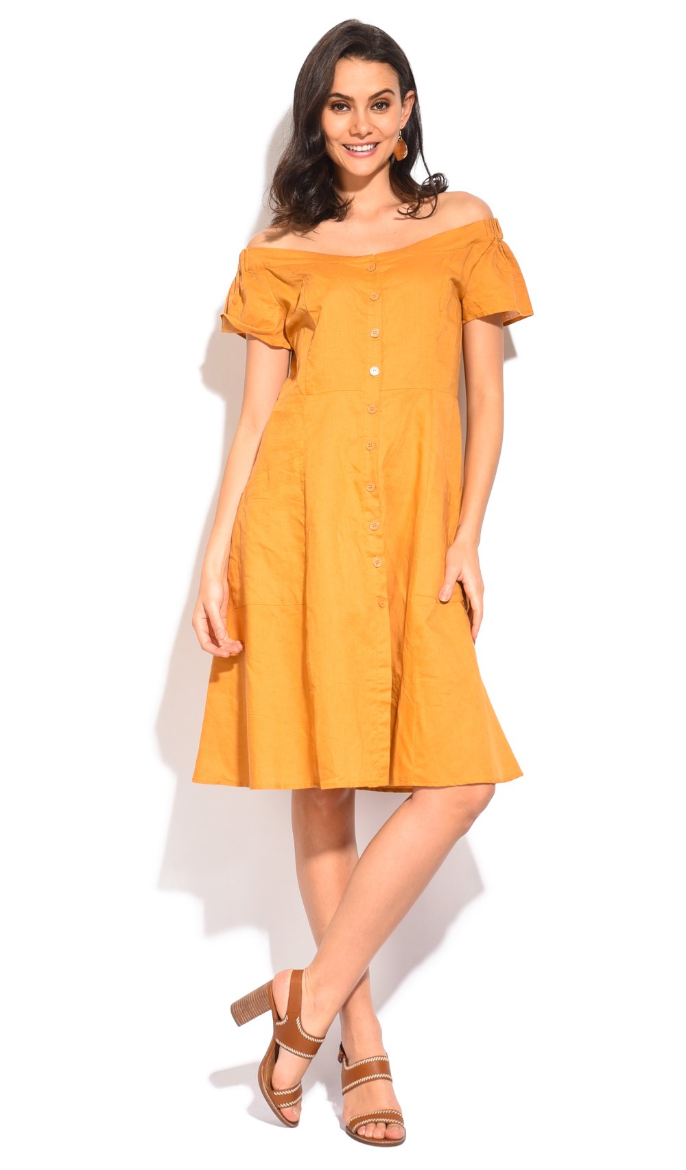 MID-LENGHT BUTTONNED BLOUSE DRESS WITH BOAT COLLAR