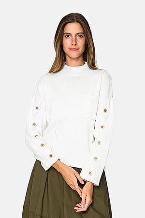 High neck sweater with buttons on the sleeves