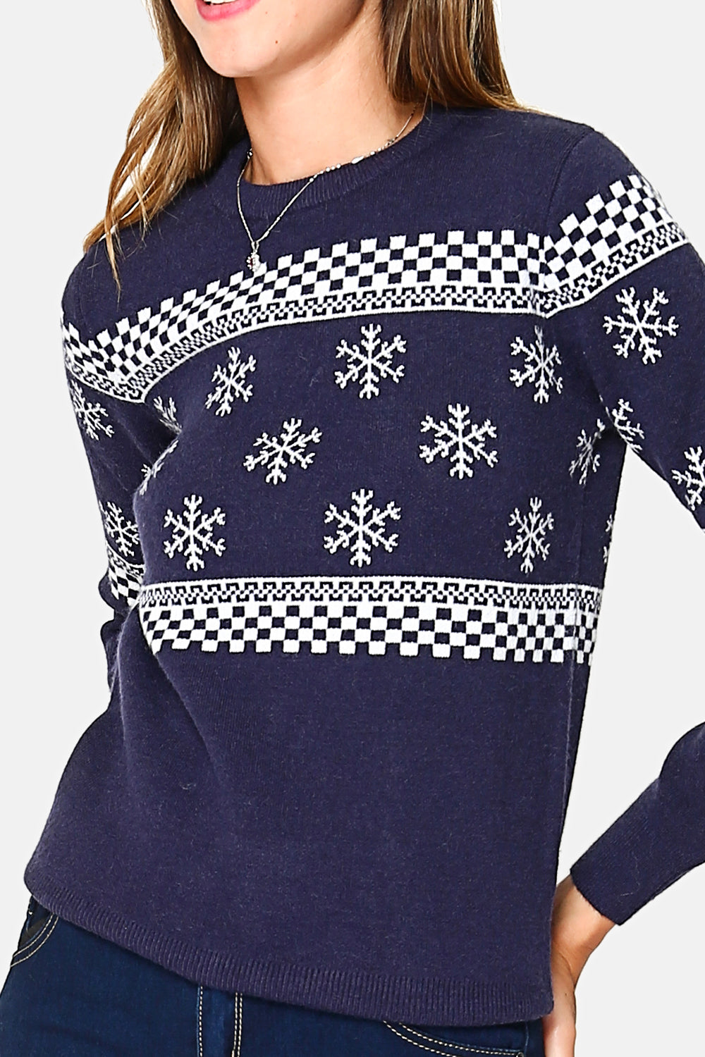 Fancy knit Christmas sweater with round neckline