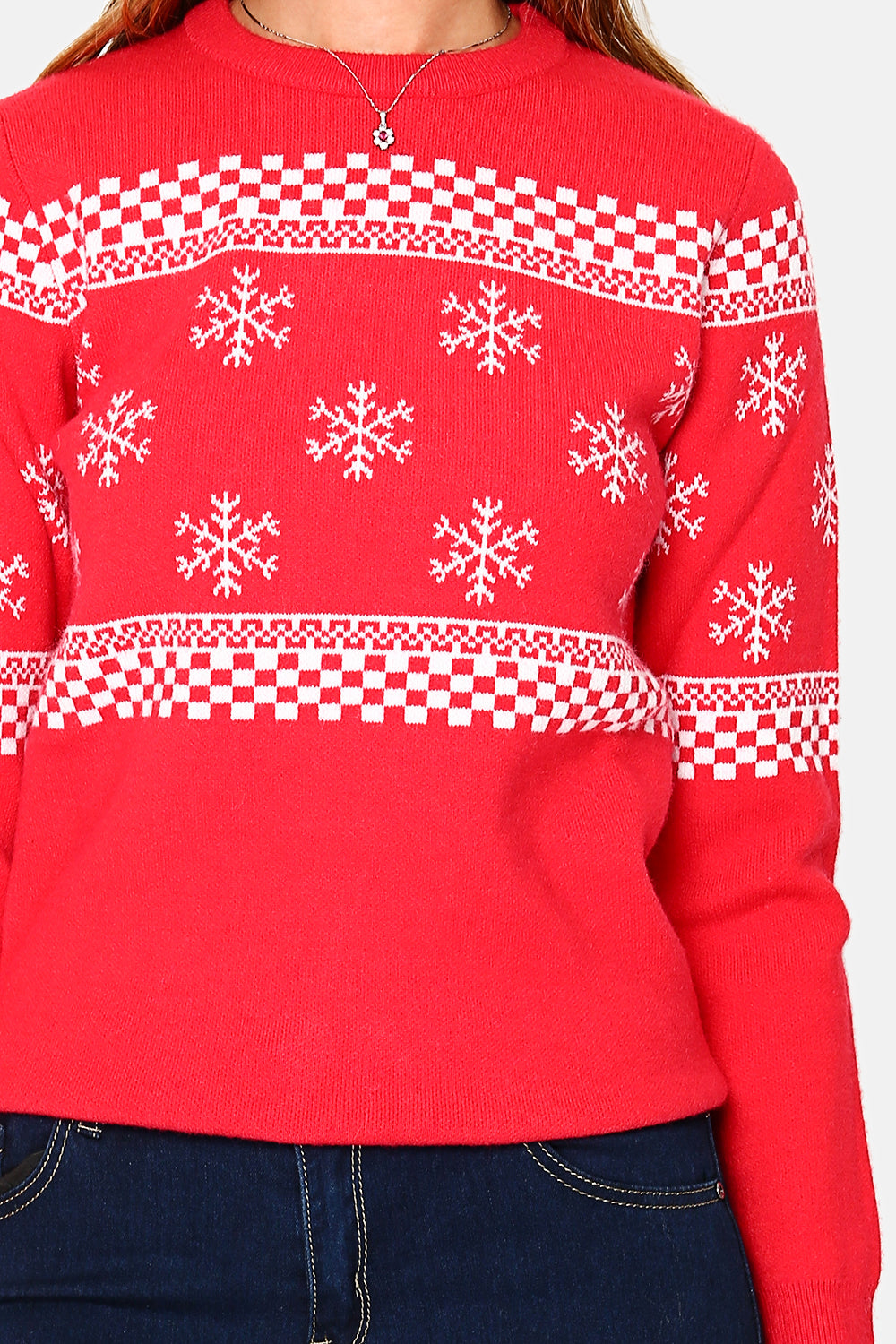 Fancy knit Christmas sweater with round neckline