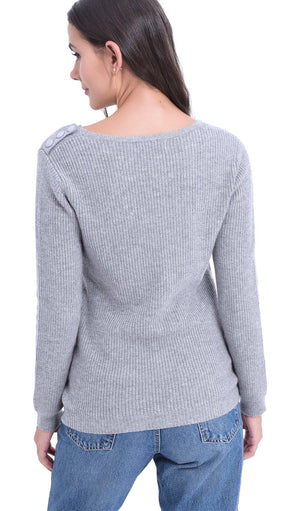 V-NECK SWEATER WITH BUTTONS ON SHOULDERS