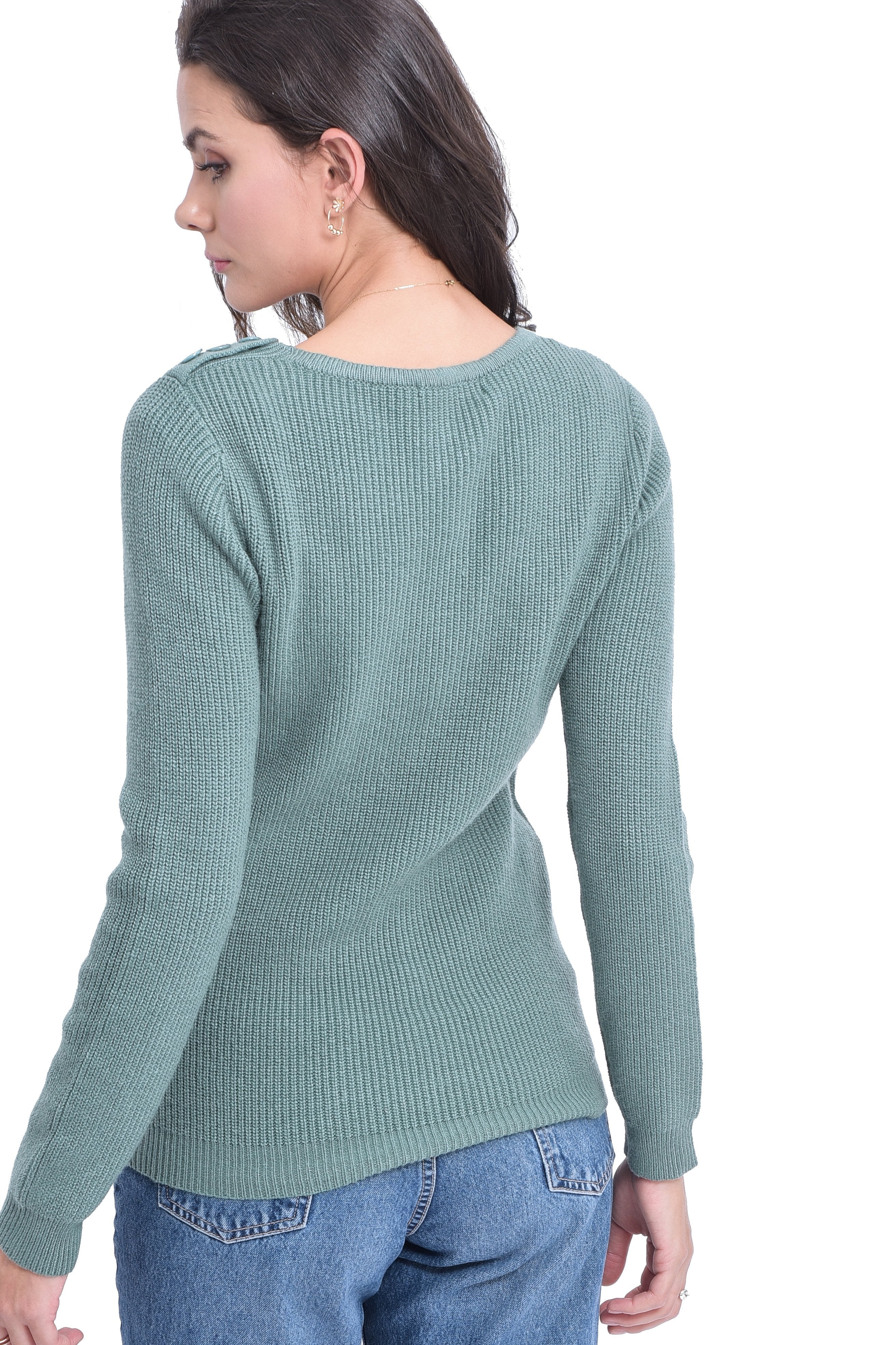 Pullover mit V-Ausschnitt und Knöpfen an den Schultern