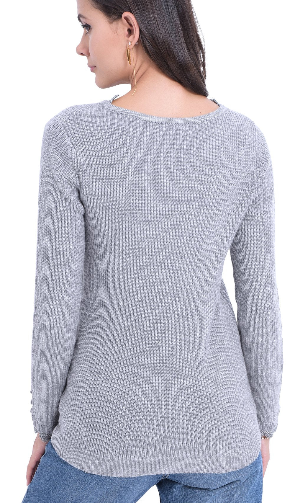 V-NECK SWEATER WITH ENGLISH LACE AND BUTTONS ON SLEEVES