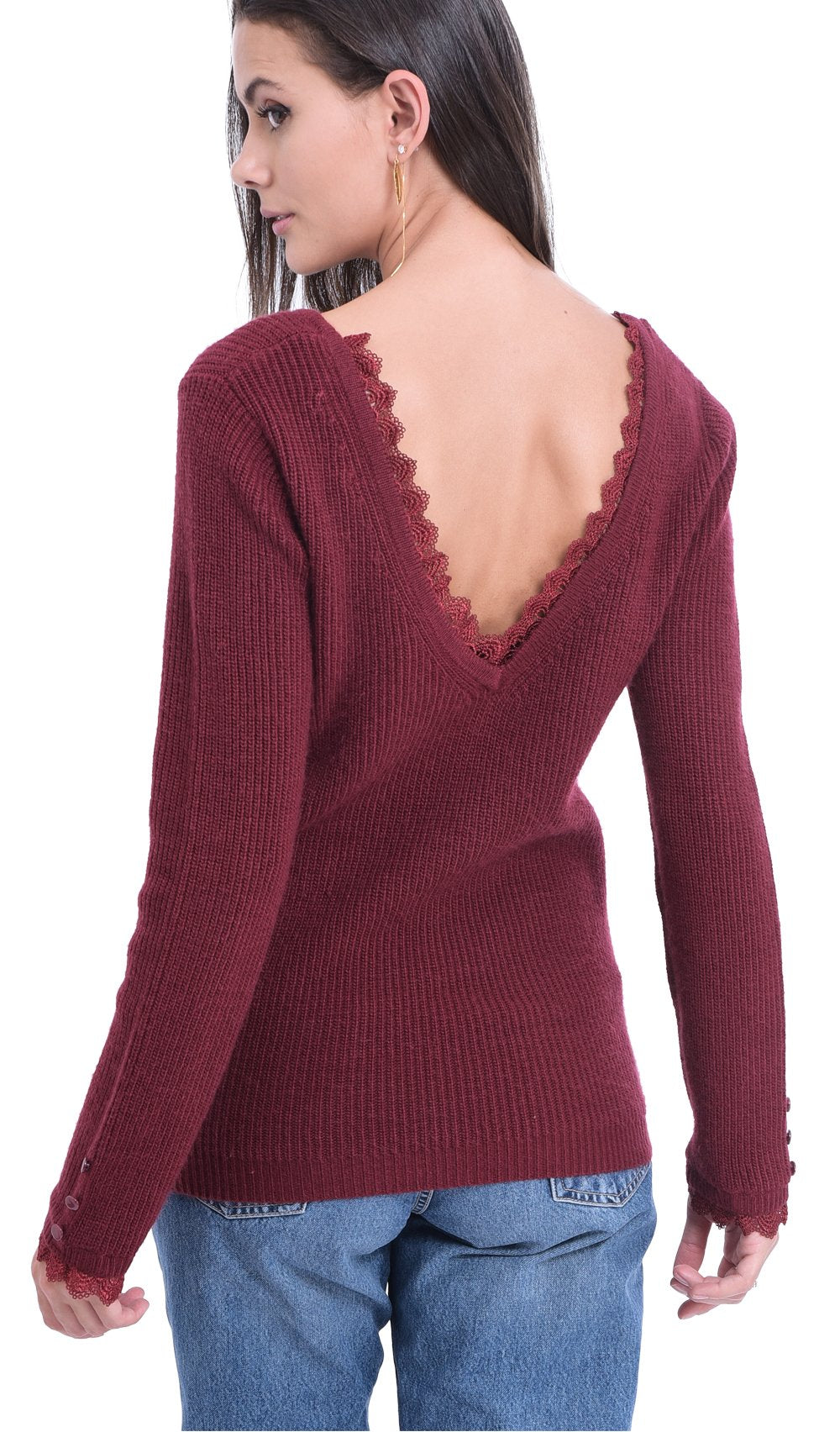 BOAT COLLAR SWEATER WITH OPEN BACK AND ENGLISH LACES