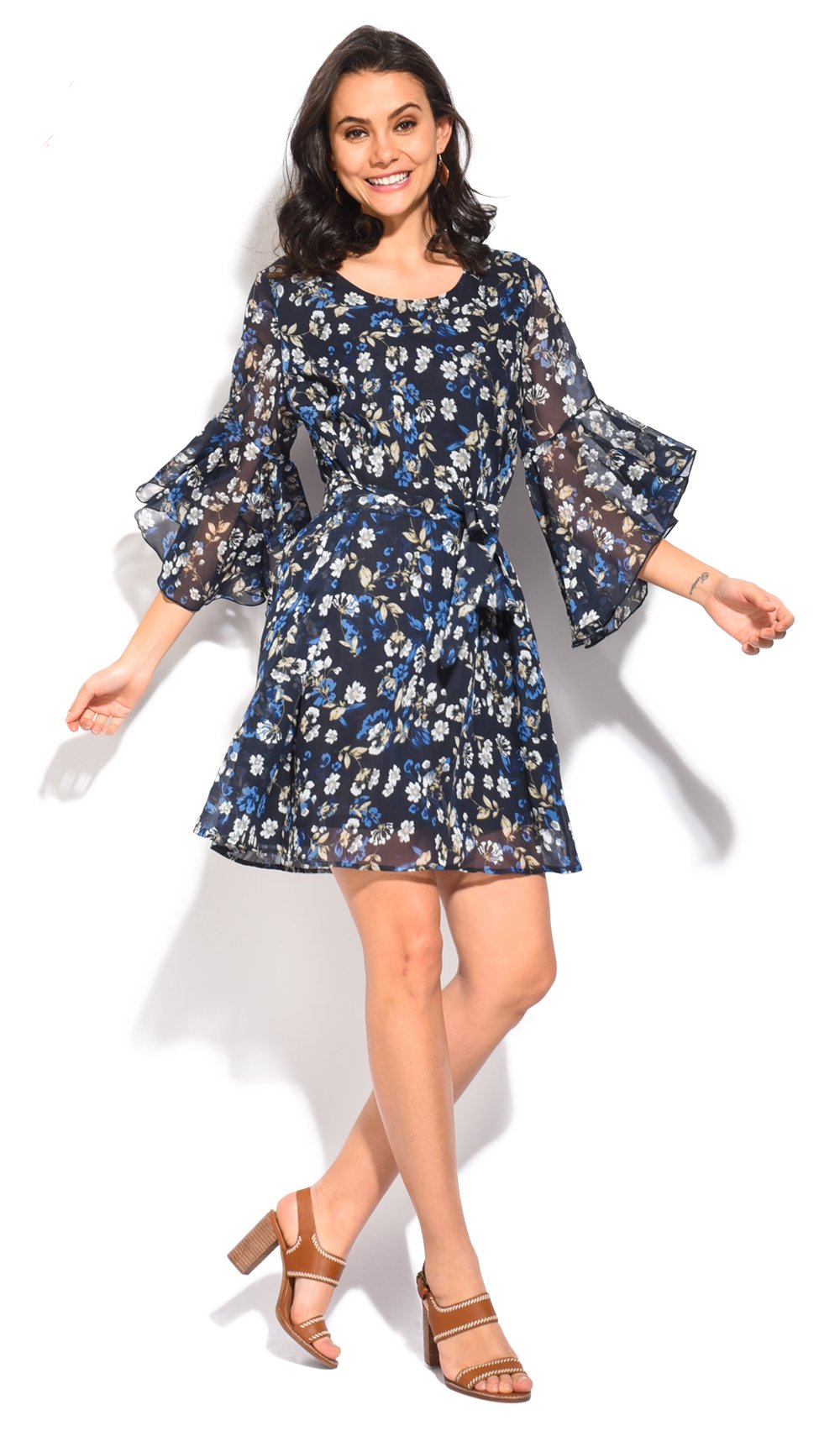 SHORT TRANSPARENT DRESS WITH LIBERTY PRINT AND HALF RUFFLED SLEEVES