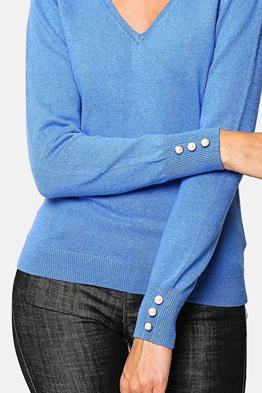 V-NECK SWEATER WITH PEARL BUTTONS