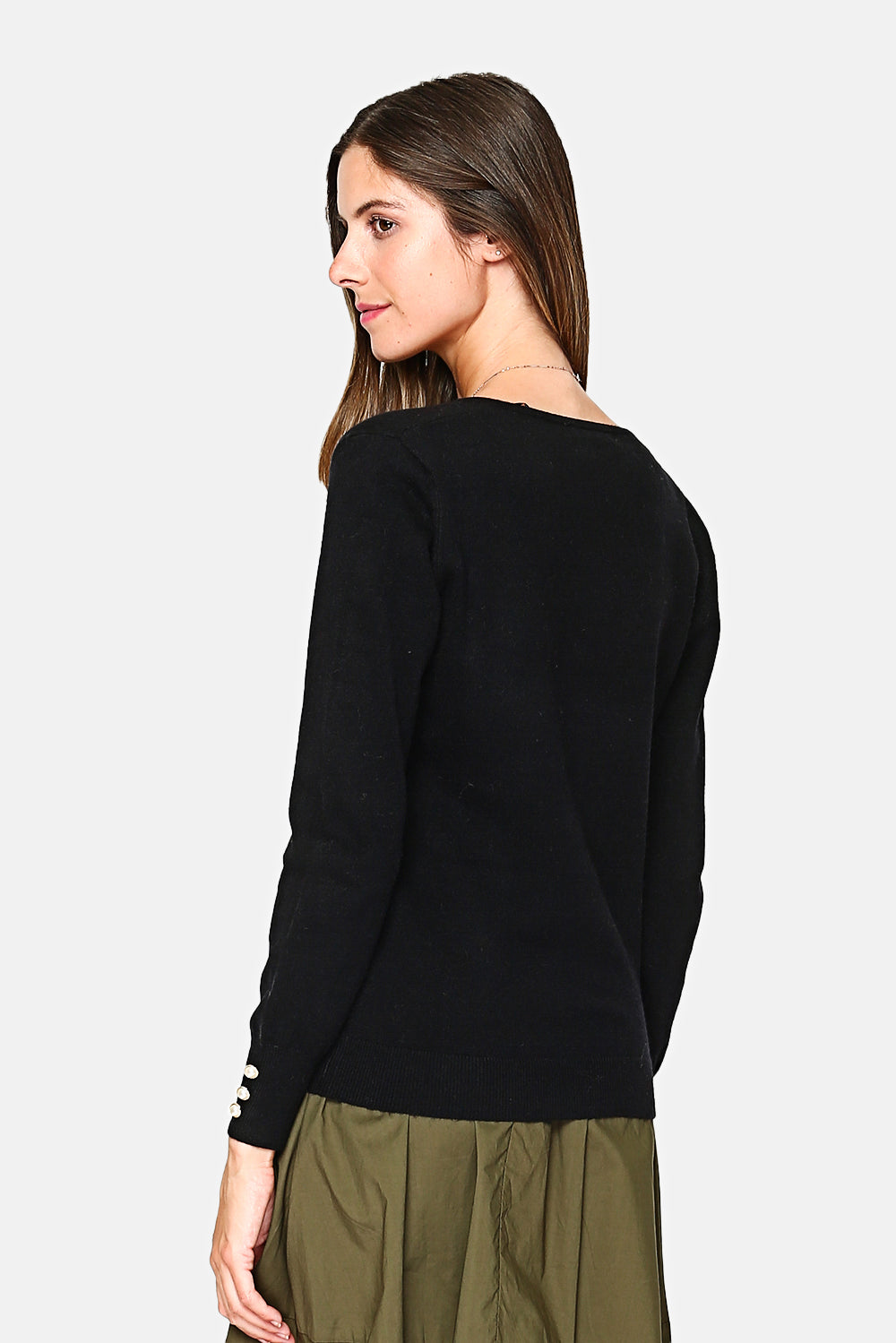 V-NECK SWEATER WITH PEARL BUTTONS