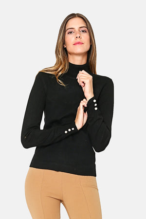 TURTLENECK SWEATER WITH PEARL BUTTONS