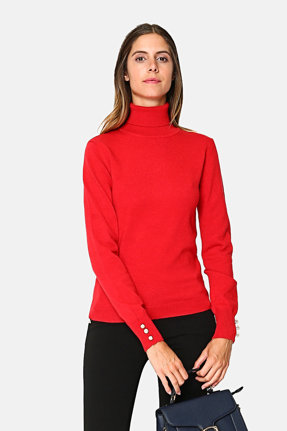 TURTLENECK SWEATER WITH PEARL BUTTONS