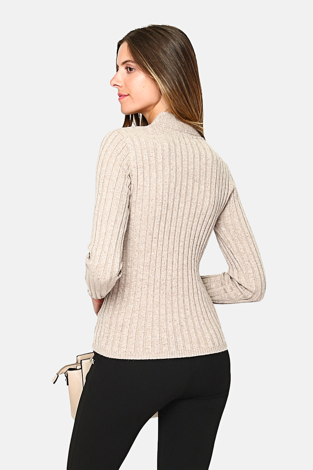 V-NECK SWEATER WITH FRONT CABLE KNIT