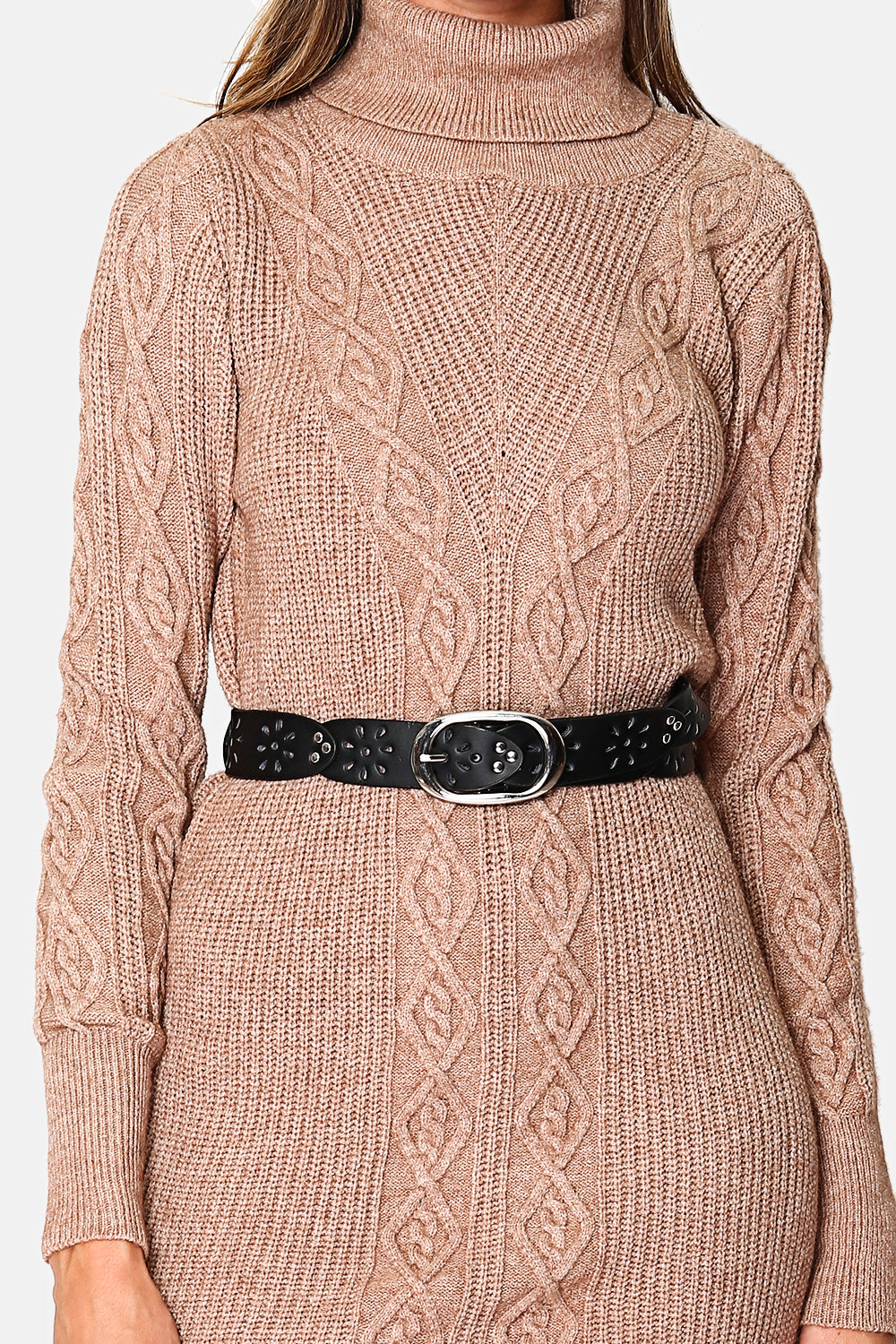 TURTLENECK DRESS WITH CABLE KNIT