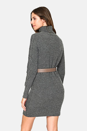 TURTLENECK DRESS WITH CABLE KNIT