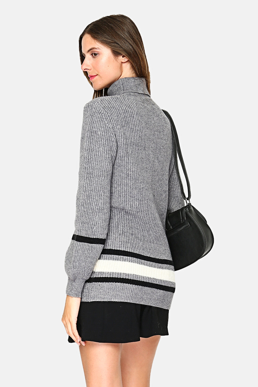TRICOLOR TURTLENECK SWEATER WITH SLIGHTLY BALLOONED SLEEVES