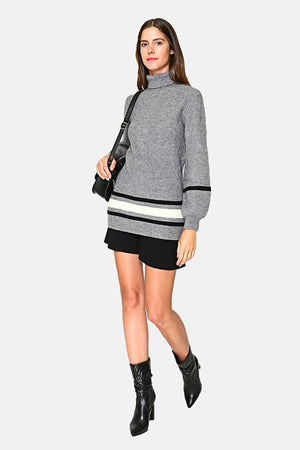 TRICOLOR TURTLENECK SWEATER WITH SLIGHTLY BALLOONED SLEEVES