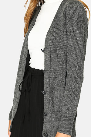 BUTTONED AND KNITTED LONG CARDIGAN