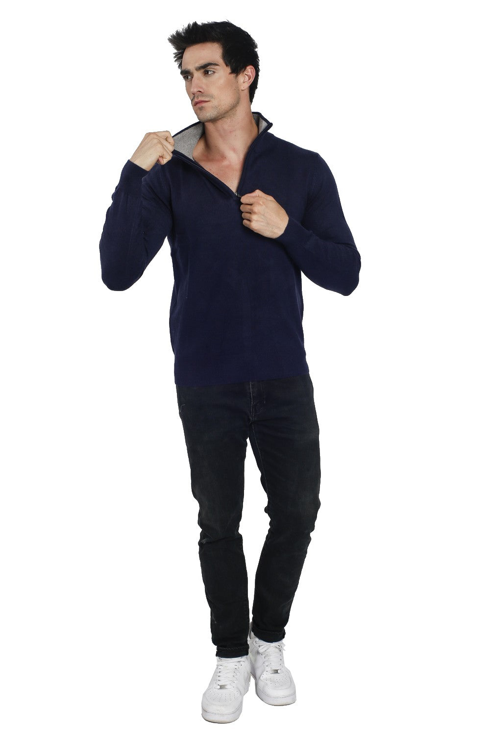 Pullover mit halbem Reißverschluss und zweifarbigem Kragenrand