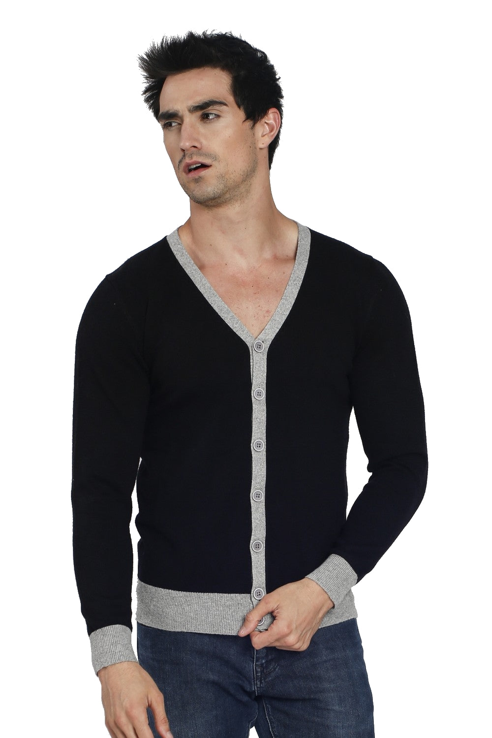 BUTTONED CARDIGAN WITH CONTRASTING DETAILS