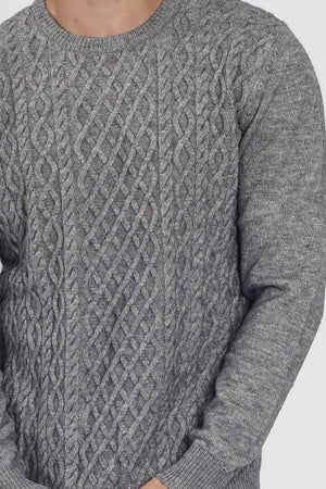 ROUND COLLAR SWEATER WITH CABLE KNIT