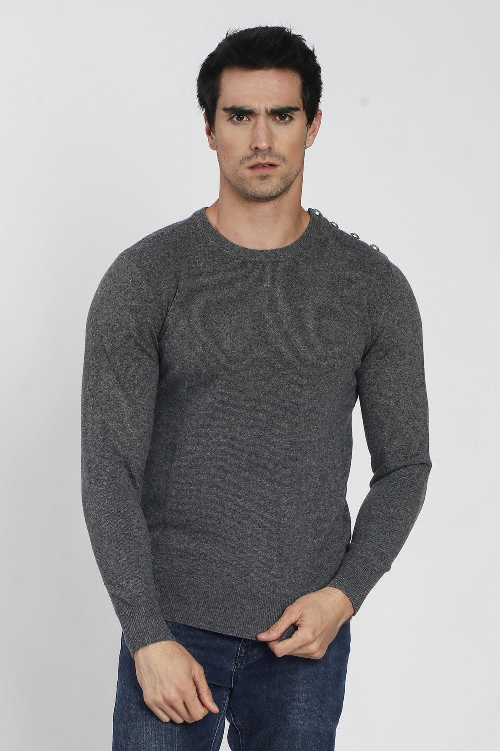 ROUND COLLAR SWEATER WITH SHOULDER BUTTONS