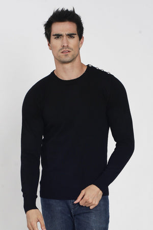 Pullover mit rundem Kragen und Schulterknöpfen